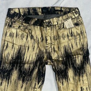 New Guess Marciano No 61 Gold Black Coated Stretch Jeans 10 30